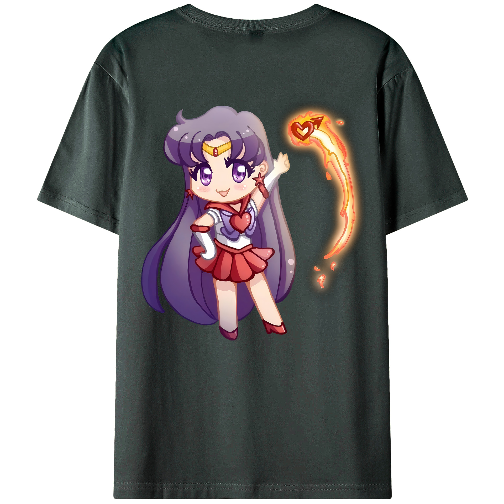 （画像用） 美少女戦士セーラームーン 火野レイ ひの レイ Sailor Moon Hino Rei （セーラーマーズ,Sailor Mars） 綿100％ メンズ半袖Tシャツ（バックプリント） 通気性
